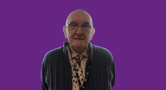 White text on a purple background, which says 'Customer Service. John Townend. Tenant member.' There is an image of John Townend to the left of the text.