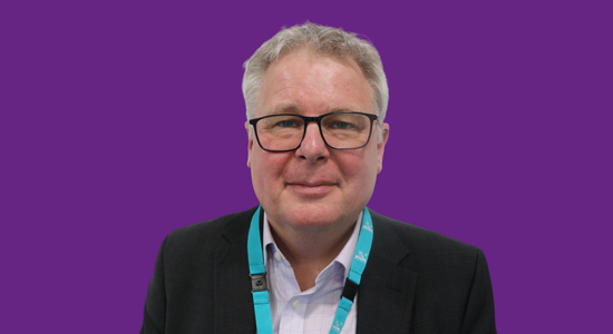White text on a purple background, which says 'Customer Service. Richard Fryer. Customer Services Committee Chair.' There is an image of Richard Fryer to the left of the text.